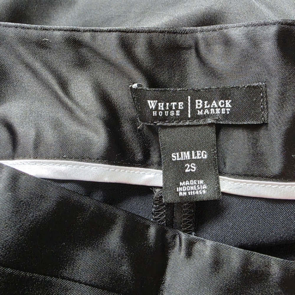 White House Black Market Black Satin Slim Leg Pants Size Zip Sz. 2S